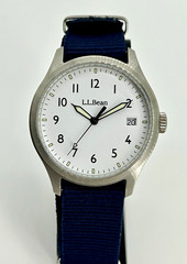 L.L.Bean 36mm Field Watch White Dial Date Quartz Stainless Steel 165FT Running