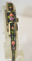 LAZARUS”FOND ACIER INOXYDABLE” Swiss Enamel Bracelet Womens watch RARE”