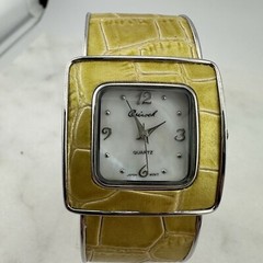 Osirock Watch Mother of Pearl Dial Yellow Reptile Hinged Cuff – Has New Battery