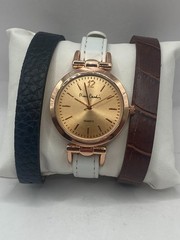 Pierre Cardin rose coloured gold ‘ladies’ watch with 3 interchangeable straps