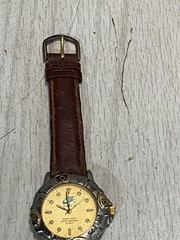 Vintage Nike Air 1238 Gold Tone Faced Watch Leather Band Needs Battery