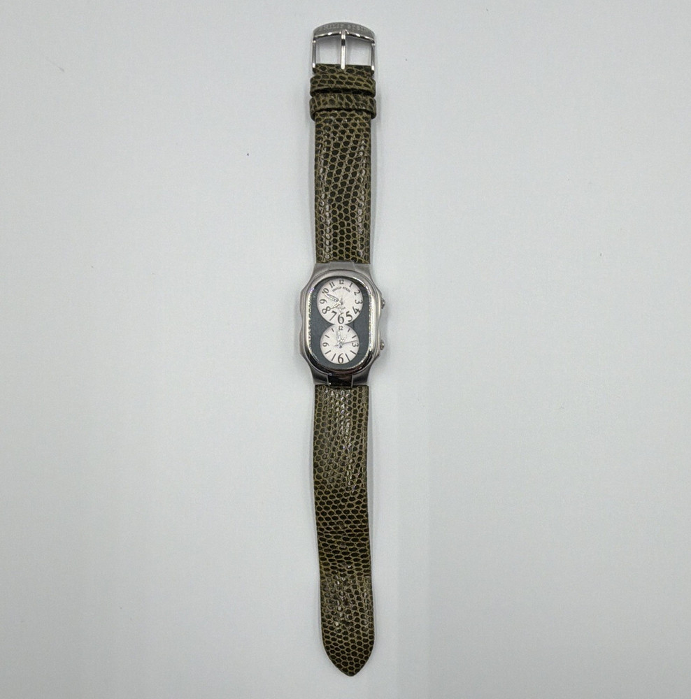 Philip Stein Teslar Women’s Quartz Dual Time 3 ATM Silver-Tone Green Leather