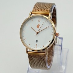 Unisex Peach Skin Sheets Logo Rose Gold Classic Watch, Mesh Band 40mm White Dial