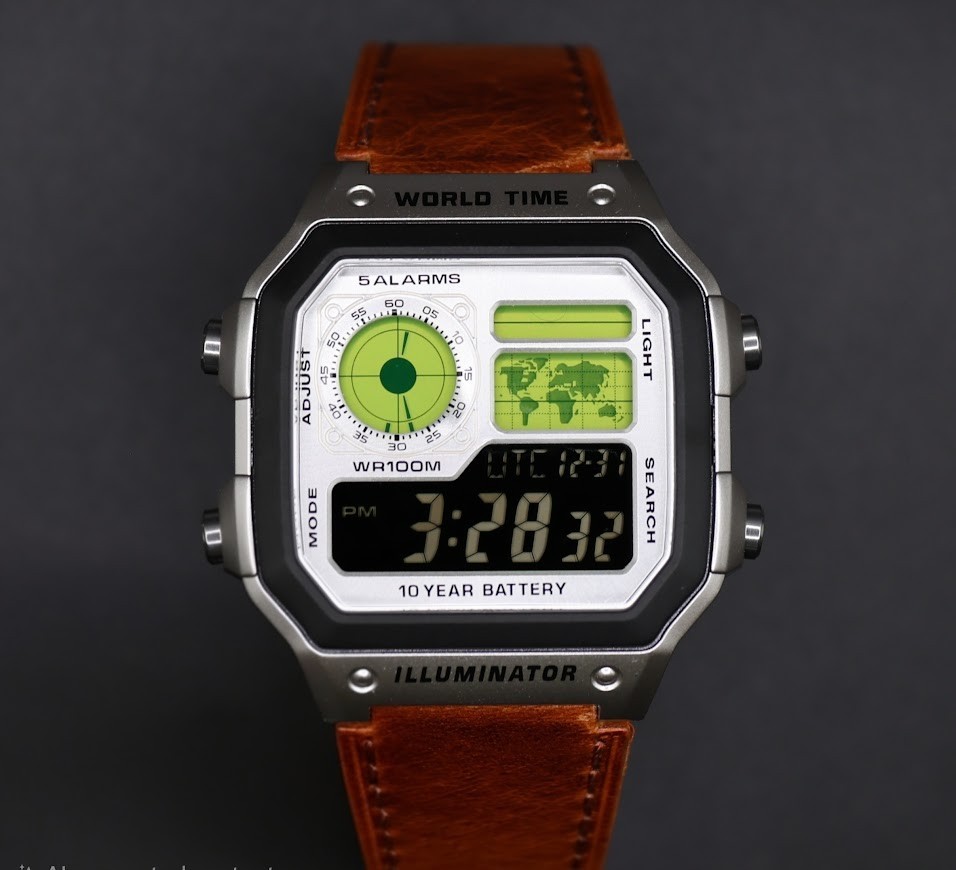 CASIO AE-1200WHD. Royale Watch Mod. Leather Strap. Negative Display. Silver Dial