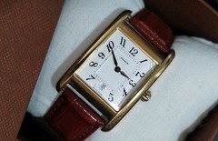 Coach Tank Style Quartz Watch W503B Date Window Brown Crocodile Embossed Leather