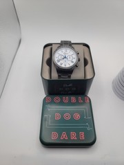 FOSSIL FLYNN CHRONO METAL Band/Case White- Blue Dial(BQ2232) Mint Condition