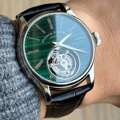 Merkur 100% Tourbillon Watch Men’s Natural Stone Dial Malachite Sapphire