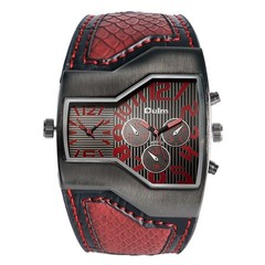 Oulm Mens Leather Watch Dual Time Zone Quartz Large Dial Everyday Wear Gift Idea