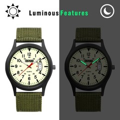 Men Outdoor Sport Tactical Military Nylon Strap Quartz Date Wrist Watch Luminous