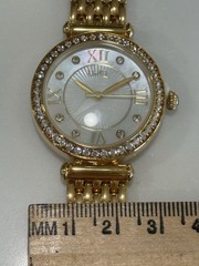 QVC Diamonique DMQ Women’s Gold Tone Watch Cubic Zirconia Bezel MOP Dial NEW!