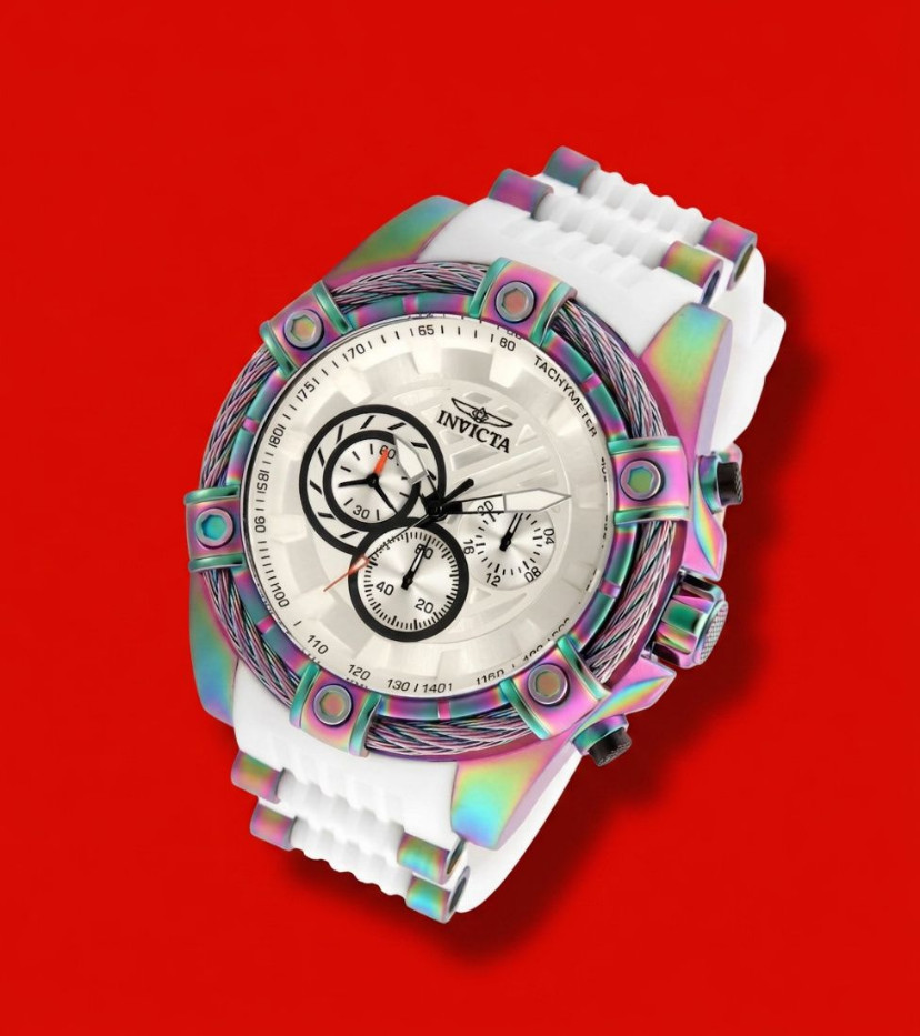 Men’s White Dial Sports Watch Bolt Analog Display Quartz Flame Fusion Wristwatch