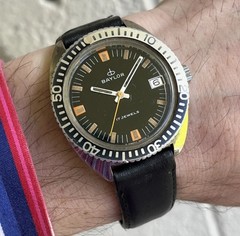 Vintage Baylor Dive Watch Cal AS 1951 Black And Orange Sport Diver Patina