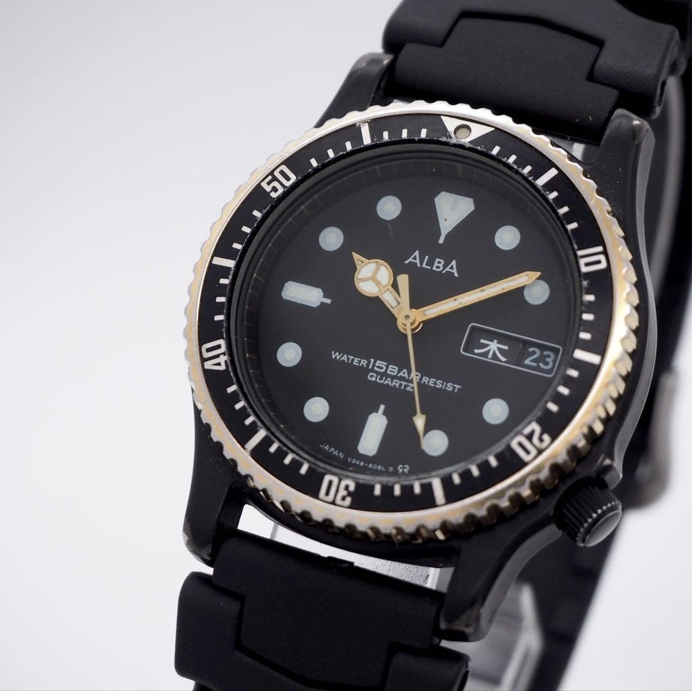 Alba Diver Watch Mens Automatic Rubber Strap Black Gold 36mm wrist 22cm