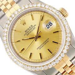 36mm Rolex Datejust 1601 Jubilee Gold Dial 3.00Ct Diamond Bezel Watch