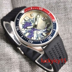 Tandorio 37MM Wave Dial Japan 3.8 NH35A Automatic Mens Wristwatch Green Luminous