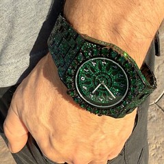 Men’s Green Ice Chunky Hip Hop Watch CZ Iced Bling Out Arabic Numerals 8.5″