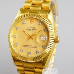 Nivada Vintage DATE QUARTZ N-90078G Men’s Watch 35mm Gold New Battery