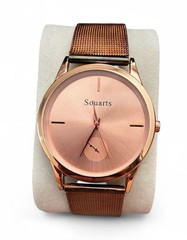 Souarts Unisex Quartz Analog Watch Rose Gold Tone Mesh Band Round Baton Dial