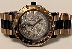 46mm Auto Decagon Skeletonized Dial Rosetone & Black Bracelet KC Mens Watch