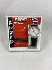 Pepsi Watch With Leather Band Analog Quartz Precision NEW & Battery Is Included