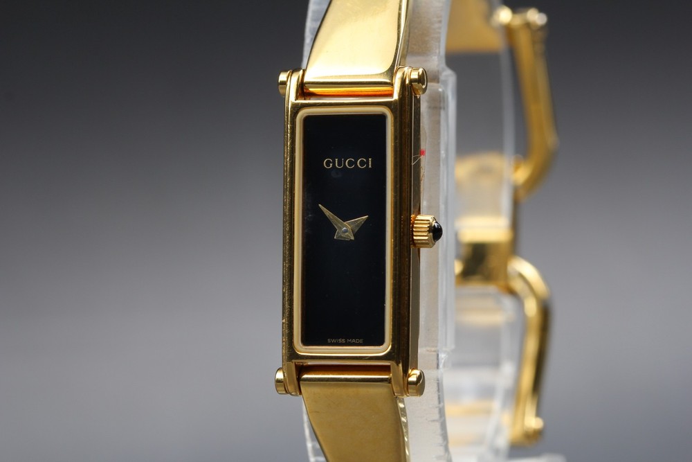[Near MINT] GUCCI 1500L 13mm Black Dial Bangle Quartz Women’s Watch from JAPAN