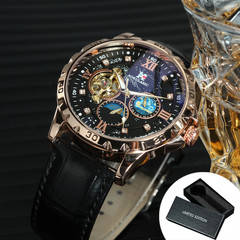 Men’s Luxury Tourbillon Skeleton Automatic Watch Moon Phase Starry Sky Dial
