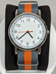 Unisex White Dial Round Silver Tone Case Gray Orange Canvas Band Watch