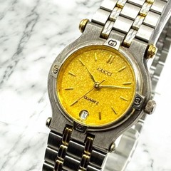 GUCCI 9000L Women’s Quartz Date Watch Gold Silver Used