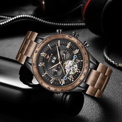 Natural Walnut Automatic Men’s Wooden Watch Date Day Multifunctional Automatic B