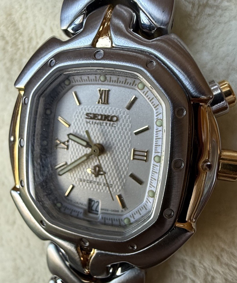 Seiko Kinetic Men’s Two-Tone Stainless Tonneau Watch 100m Date Analog