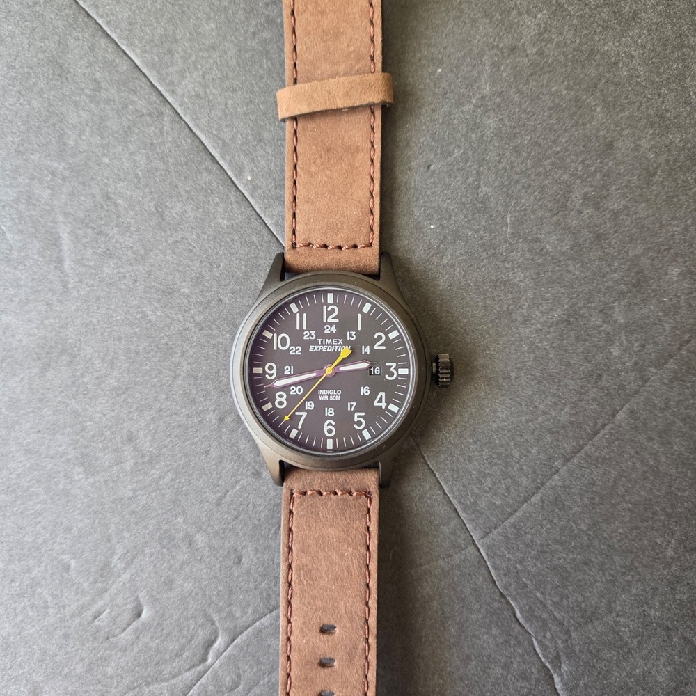Timex Expedition Men’s Watch black dial and brown leather