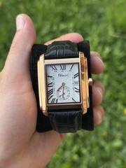 Men’s Dress Watch Luxury Gold Rose Style Leather Strap Quartz Movement With Box