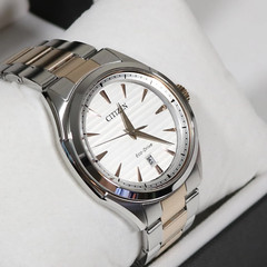 Citizen Eco Drive Men’s Two Tone Stainless Steel White Dial Watch AW1756-89A