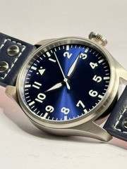 Pilot Watch 43mm Handmade Sapphire Crystal, 20ATM, Very Precise PT5000, Warranty