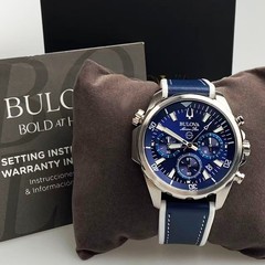 New Bulova Marine Star 96B287 Blue Dial Men’s Chronograph Quartz Watch 43 mm