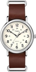 Timex Unisex T2P495 Weekender 40mm Brown Leather N/A, Brown/Cream/Silver-Tone
