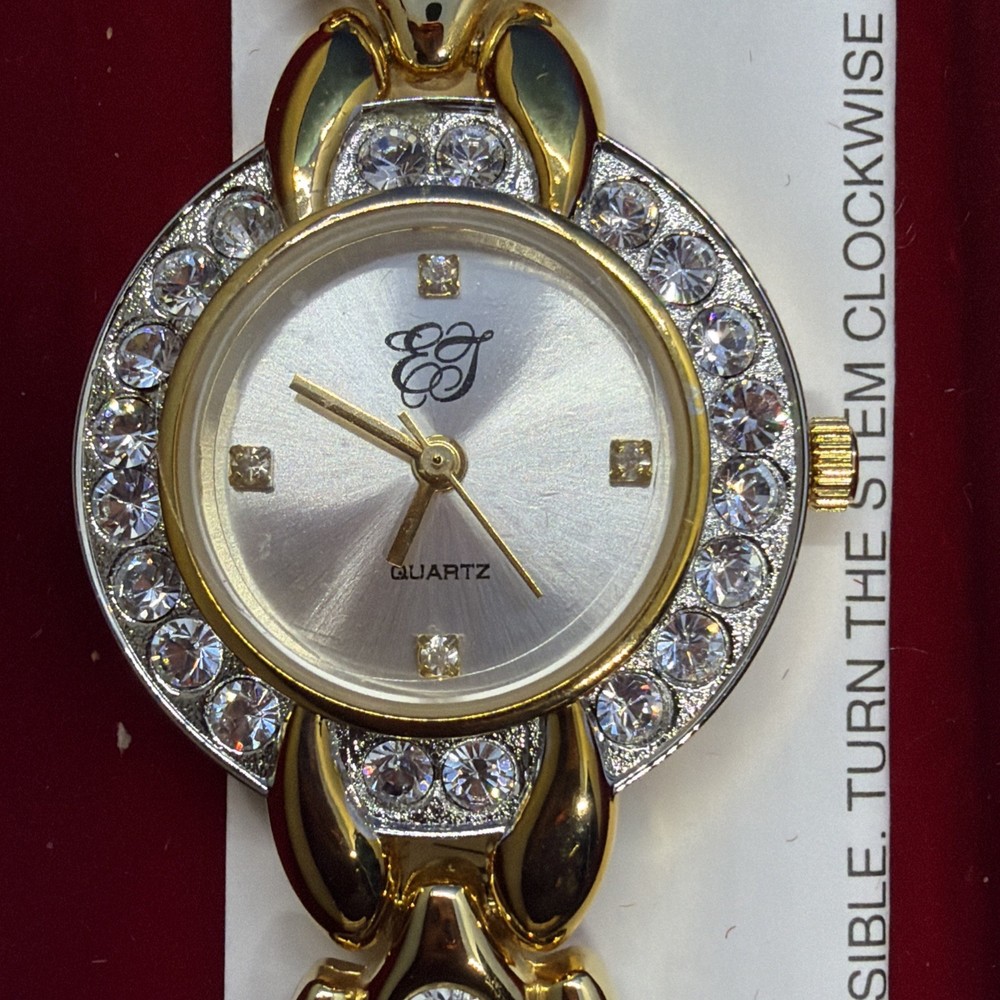 Women’s ELIZABETH TAYLOR White Diamonds Gold Tone Bracelet Watch, 27mm, Runs