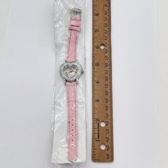 Girls Heart Rhinestone Watch Pink Strap Silver Tone Quartz Analog New Gift