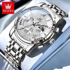 OLEVS Men’s Quartz Watch Red Face Luminous Watch Chronograph Wristwatch