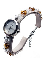 INFINITY WOMENS’ ANTIQUE LOOK GLASS DARK BROWN/CLEAR COLOR BEADS WATCH BRACELET