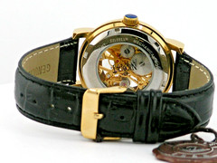 NEW NICOLET 1886 NT322122 MECHANICAL SKELETON WATCH GOLD DIAL LEATHER ANALOG B