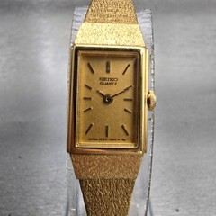 Seiko Watch Women 12mm Gold Dial Gold Tone Rectangle 2E20-6479 New Battery VTG