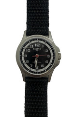 Dakota Round Stainless Steel Watch Canvas Black Band Mineral Glass Crystal 3 ATM