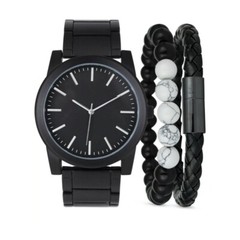 I.n.c. International Concepts Men’s Black-Tone Bracelet Watch 45mm & 2-Pc. Set