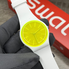 NEW✅LIMITED✅ Swatch Originals LEMONEON White Silicone Yellow Dial Watch SUOW165