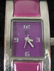 NYC Purple Dial Silver Tone Purple Inlay Hinge Bracelet Band Watch