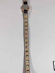NYC Round Gold Tone Case Studded Gray Faux Leather Wrap Bracelet Band Watch 16″