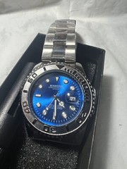 BINBOND, water resistant, famous design, navy blue, magnify on date,42mm Mens