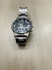 Inschic Men’s Analog Quartz Chronograph Watch 24-Hour Black Dial Silver Bracelet