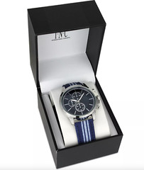 INC I.N.C INTERNATIONAL SILVER-TONE BLUE STRIPED DENIM MEN’S WATCH 42 MM NIB